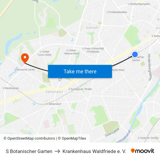 S Botanischer Garten to Krankenhaus Waldfriede e. V. map