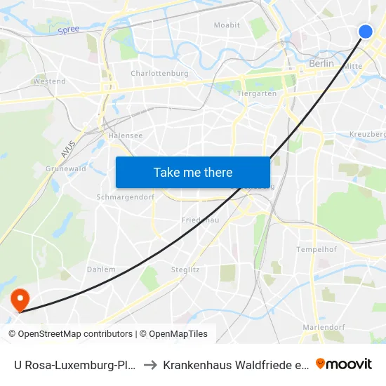 U Rosa-Luxemburg-Platz to Krankenhaus Waldfriede e. V. map