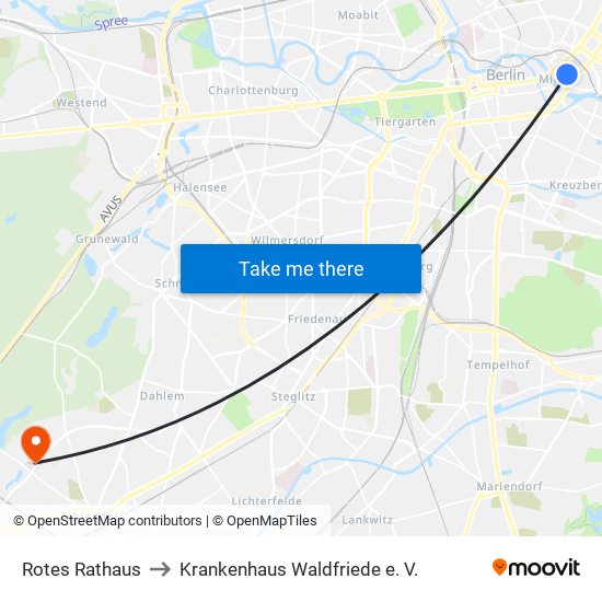 Rotes Rathaus to Krankenhaus Waldfriede e. V. map