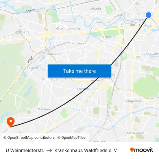 U Weinmeisterstr. to Krankenhaus Waldfriede e. V. map