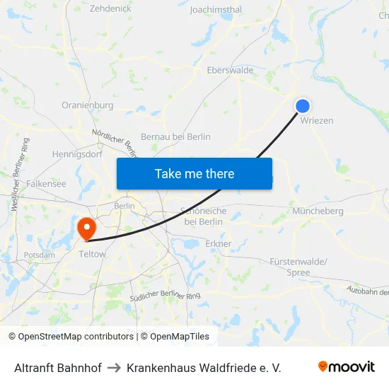 Altranft Bahnhof to Krankenhaus Waldfriede e. V. map