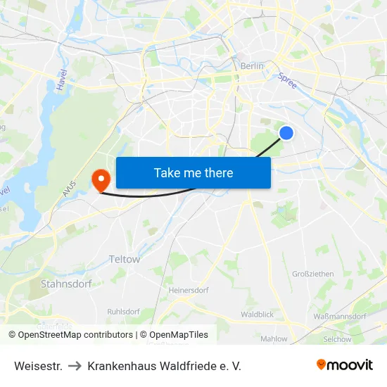 Weisestr. to Krankenhaus Waldfriede e. V. map
