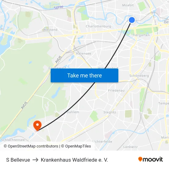 S Bellevue to Krankenhaus Waldfriede e. V. map