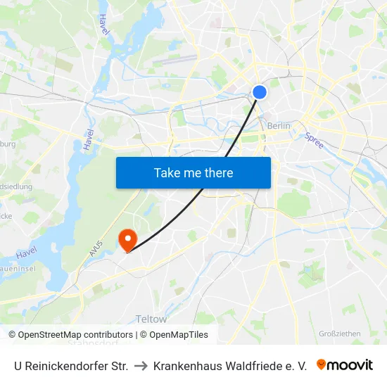U Reinickendorfer Str. to Krankenhaus Waldfriede e. V. map