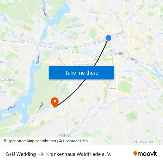 S+U Wedding to Krankenhaus Waldfriede e. V. map
