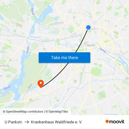 U Pankstr. to Krankenhaus Waldfriede e. V. map