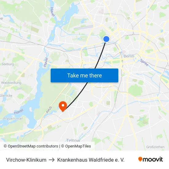 Virchow-Klinikum to Krankenhaus Waldfriede e. V. map