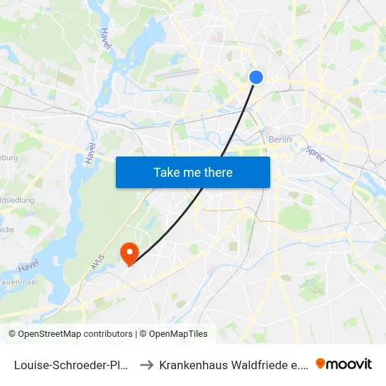 Louise-Schroeder-Platz to Krankenhaus Waldfriede e. V. map