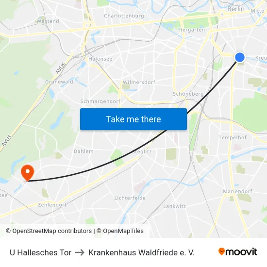 U Hallesches Tor to Krankenhaus Waldfriede e. V. map