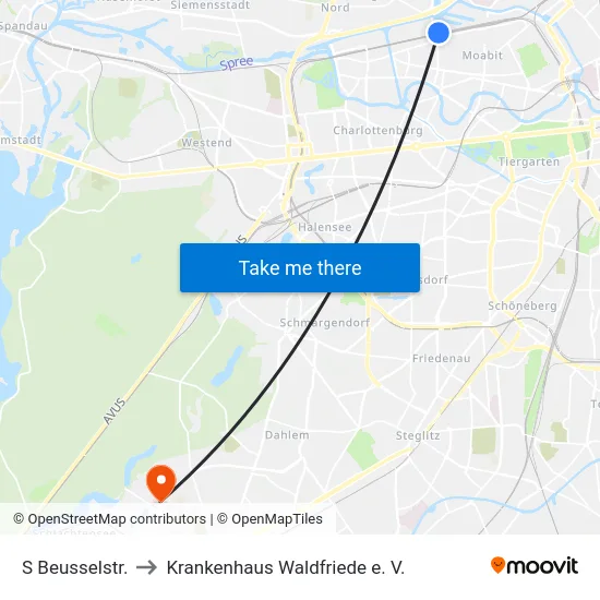 S Beusselstr. to Krankenhaus Waldfriede e. V. map