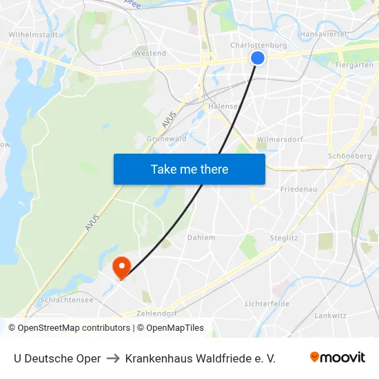 U Deutsche Oper to Krankenhaus Waldfriede e. V. map