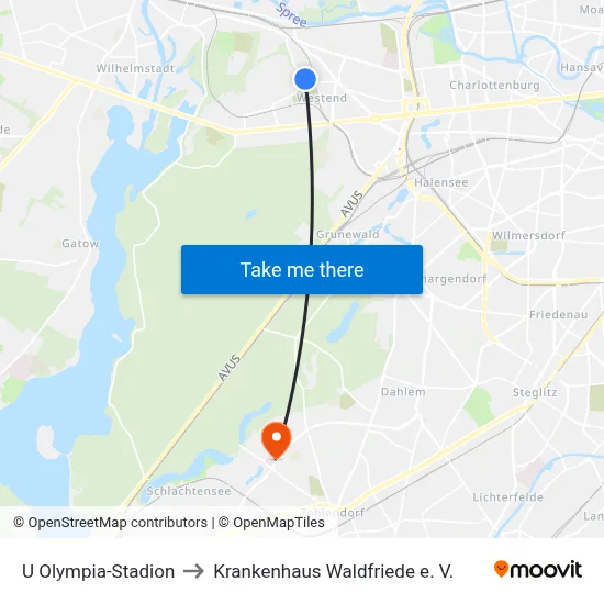 U Olympia-Stadion to Krankenhaus Waldfriede e. V. map