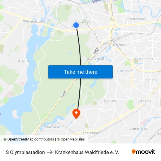 S Olympiastadion to Krankenhaus Waldfriede e. V. map