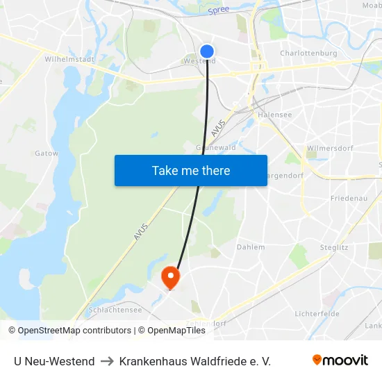 U Neu-Westend to Krankenhaus Waldfriede e. V. map