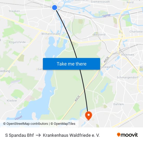 S Spandau Bhf to Krankenhaus Waldfriede e. V. map