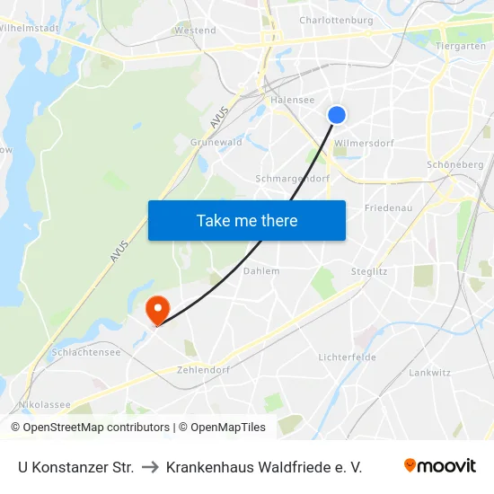 U Konstanzer Str. to Krankenhaus Waldfriede e. V. map