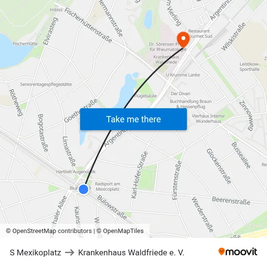 S Mexikoplatz to Krankenhaus Waldfriede e. V. map