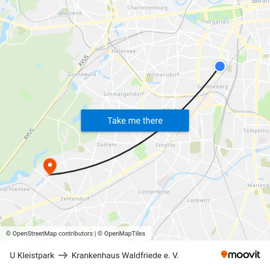 U Kleistpark to Krankenhaus Waldfriede e. V. map