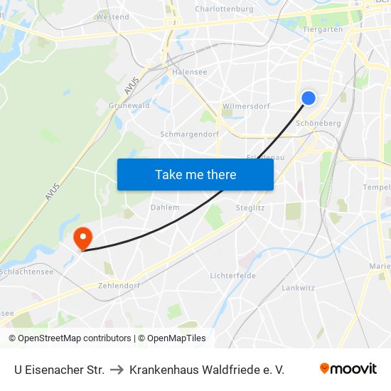 U Eisenacher Str. to Krankenhaus Waldfriede e. V. map