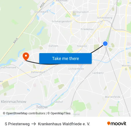 S Priesterweg to Krankenhaus Waldfriede e. V. map