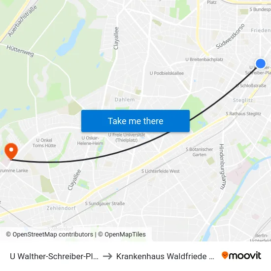 U Walther-Schreiber-Platz to Krankenhaus Waldfriede e. V. map
