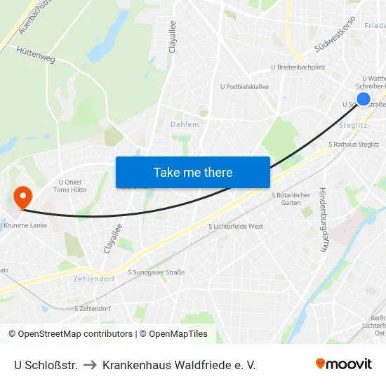U Schloßstr. to Krankenhaus Waldfriede e. V. map