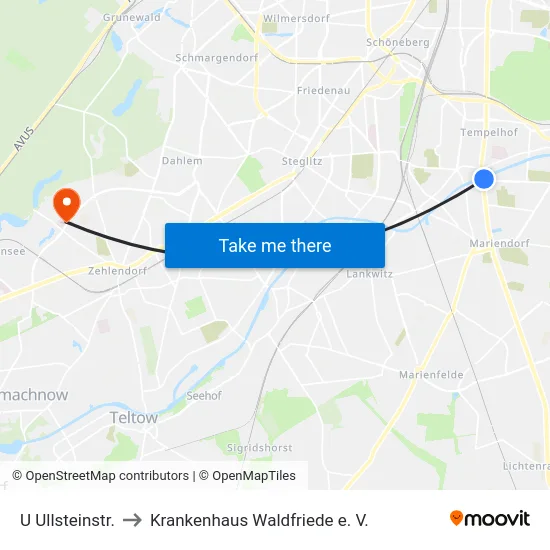 U Ullsteinstr. to Krankenhaus Waldfriede e. V. map