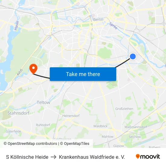 S Köllnische Heide to Krankenhaus Waldfriede e. V. map