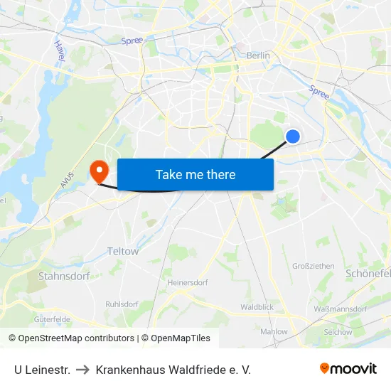 U Leinestr. to Krankenhaus Waldfriede e. V. map