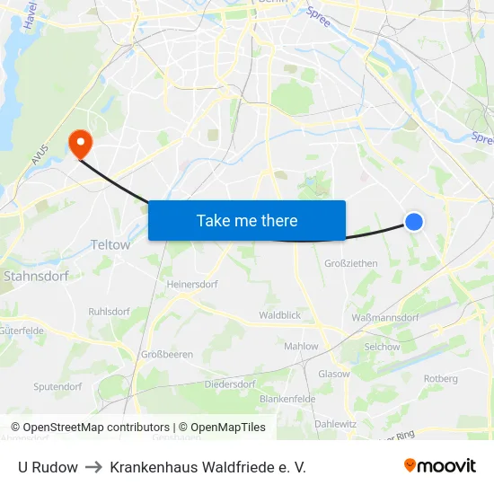 U Rudow to Krankenhaus Waldfriede e. V. map
