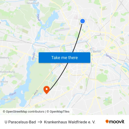 U Paracelsus-Bad to Krankenhaus Waldfriede e. V. map