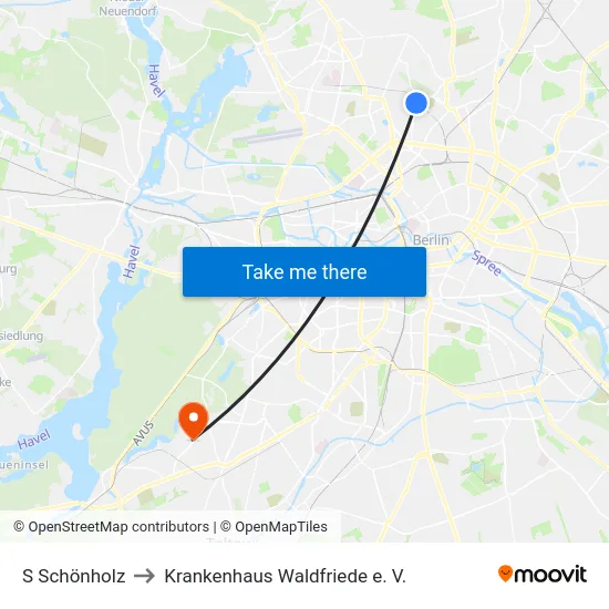 S Schönholz to Krankenhaus Waldfriede e. V. map