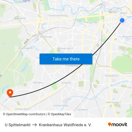 U Spittelmarkt to Krankenhaus Waldfriede e. V. map