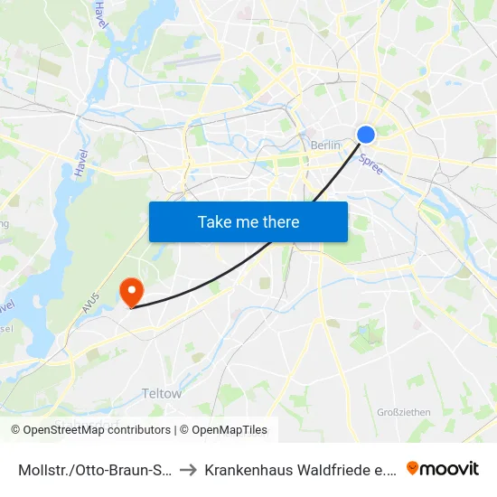 Mollstr./Otto-Braun-Str. to Krankenhaus Waldfriede e. V. map