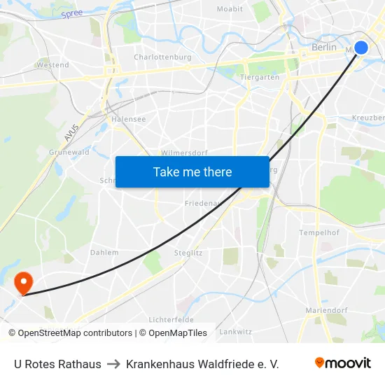 U Rotes Rathaus to Krankenhaus Waldfriede e. V. map