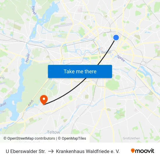 U Eberswalder Str. to Krankenhaus Waldfriede e. V. map