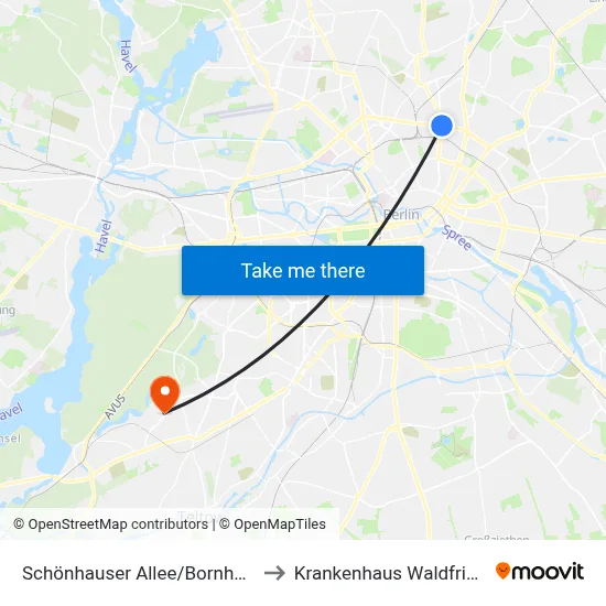 Schönhauser Allee/Bornholmer Str. to Krankenhaus Waldfriede e. V. map