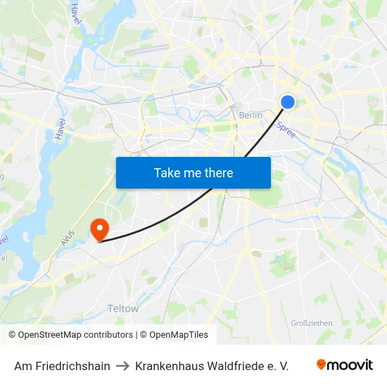 Am Friedrichshain to Krankenhaus Waldfriede e. V. map