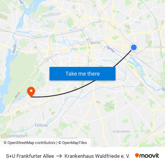 S+U Frankfurter Allee to Krankenhaus Waldfriede e. V. map