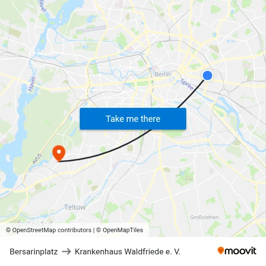Bersarinplatz to Krankenhaus Waldfriede e. V. map