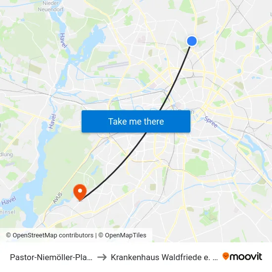 Pastor-Niemöller-Platz to Krankenhaus Waldfriede e. V. map