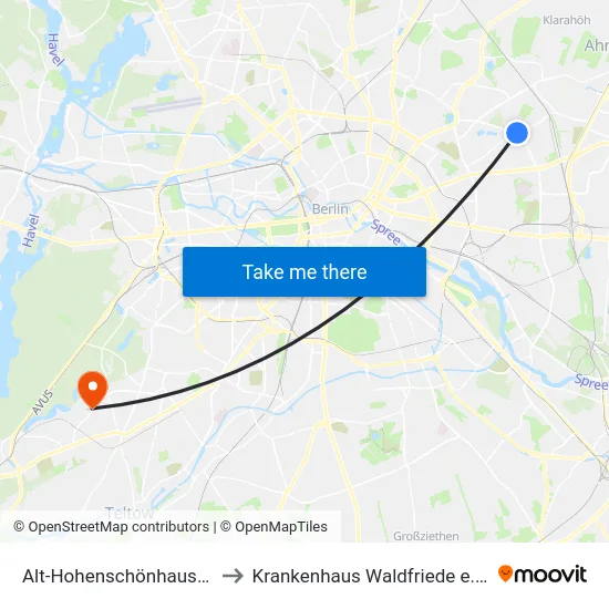 Alt-Hohenschönhausen to Krankenhaus Waldfriede e. V. map