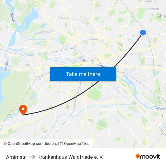Arnimstr. to Krankenhaus Waldfriede e. V. map
