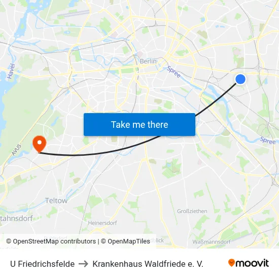 U Friedrichsfelde to Krankenhaus Waldfriede e. V. map