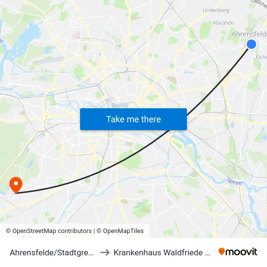 Ahrensfelde/Stadtgrenze to Krankenhaus Waldfriede e. V. map