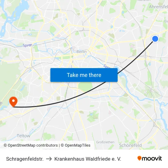 Schragenfeldstr. to Krankenhaus Waldfriede e. V. map
