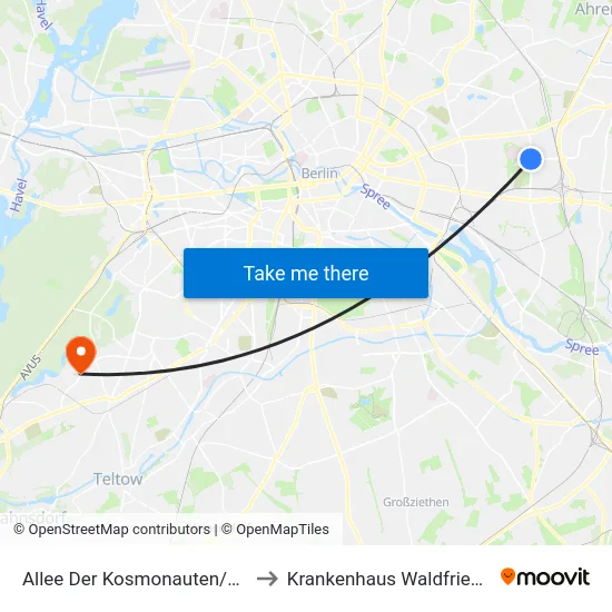 Allee Der Kosmonauten/Rhinstr. to Krankenhaus Waldfriede e. V. map