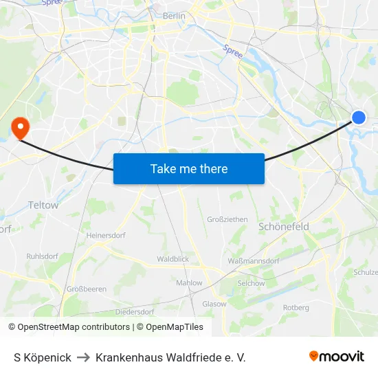 S Köpenick to Krankenhaus Waldfriede e. V. map