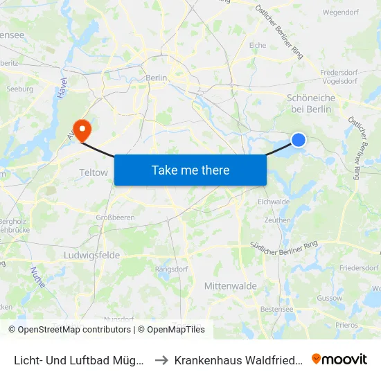 Licht- Und Luftbad Müggelsee to Krankenhaus Waldfriede e. V. map