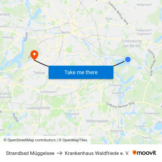 Strandbad Müggelsee to Krankenhaus Waldfriede e. V. map